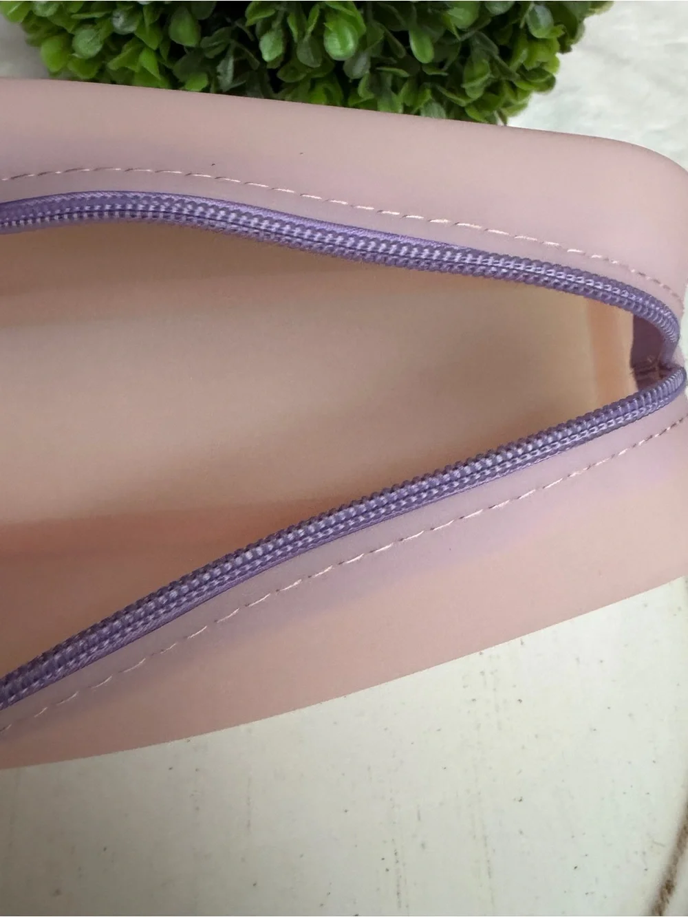 Blush Pink Silicone Zip Pencil Case with Lavender Zipper